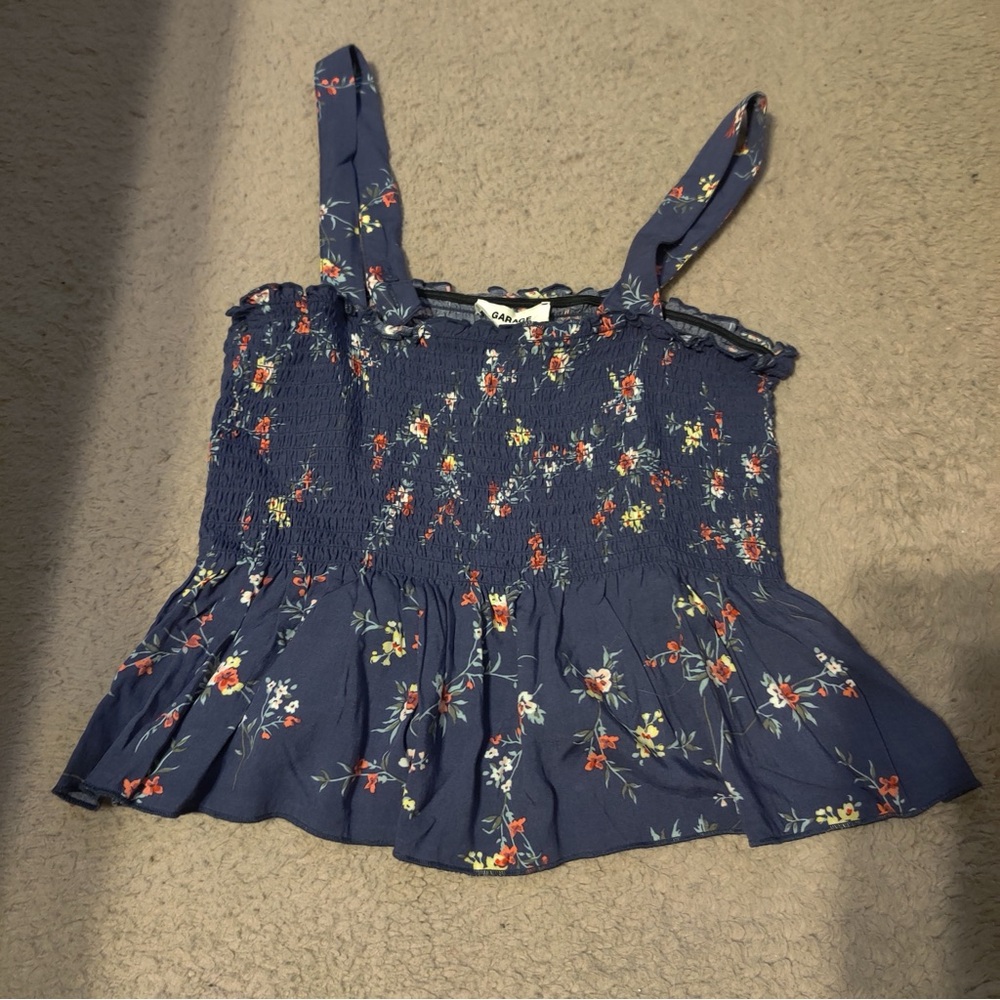 Garage Bustier Smocked Top Dark Crown Blue Combo Floral Camisole